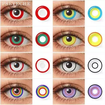 Контакты с красным и зеленым кругом, контактные линзы для Хэллоуина, контакты с красным кольцом, цветные линзы для косплея, сумасшедшие контактные линзы для макияжа глаз, аксессуары для аниме 14.0mm