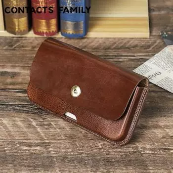 КОНТАКТЫ СЕМЬЯ Натуральная кожаная мужская сумка-кошелек для 6,9-дюймового мобильного телефона Мужская маленькая поясная сумка Поясная сумка для сотового телефона кофейный