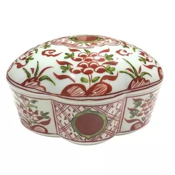 Контейнер Arita Ware с крышкой Denpei Kiln Banryaku, красная роспись, керамическая шкатулка, расписанная вручную в форме огурца