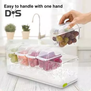 Контейнер Crisper Box с 5 отделениями, охлаждаемый льдом, органайзер для фруктовых салатных заправок, поднос для сервировки с гарниром без содержания бисфенола А A