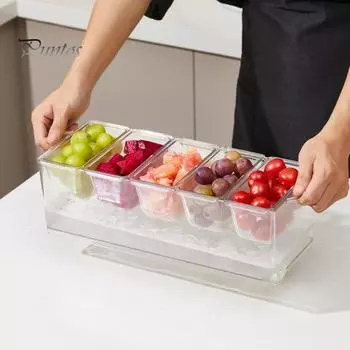 Контейнер Crisper Box с 5 отделениями, охлаждаемый льдом, органайзер для фруктовых салатных заправок, поднос для сервировки с гарниром без содержания бисфенола А A