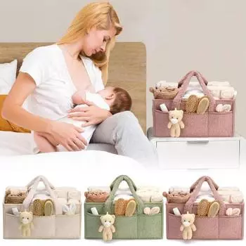 Контейнер для детских подгузников с ручкой, несколько отделений, большая вместимость, портативный детский подгузник зелёный