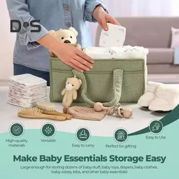 Контейнер для детских подгузников с ручкой, несколько отделений, большая вместимость, переносной контейнер для детских подгузников, сумка-органайзер для хранения зелёный