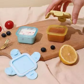 Контейнер для еды Yousheng 4 шт., прозрачный, хорошо герметизирующий, с пряжкой, дизайн, штабелируемый, без BPA, мини-холодильник, хрустящий ящик для хранения 60ML