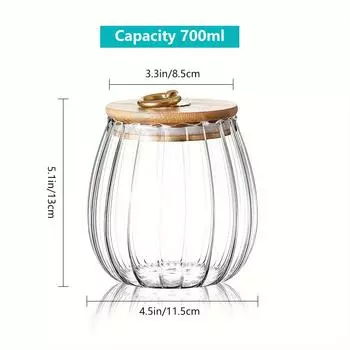 Контейнер для хранения, 4 шт., герметичная прозрачная стеклянная банка для хранения с крышкой, многофункциональная герметичная круглая герметичная коробка для хранения продуктов питания для сухих фруктов Грай Conical [Bamboo Cover] 4-pack