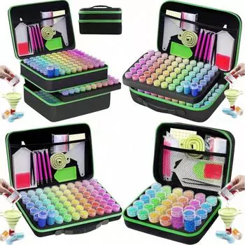 Контейнер для хранения алмазной живописи, 60-слотовое хранилище для бусин с 5D алмазными художественными аксессуарами и набором инструментов, ударопрочная банка для ювелирных изделий со стразами и бусинами