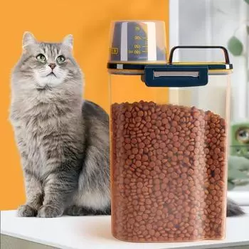 Контейнер для хранения еды для домашних животных, герметичный контейнер для еды для собак и кошек с мерным стаканчиком, бочка для зерна, резервуар для хранения домашних животных 1.5L белый