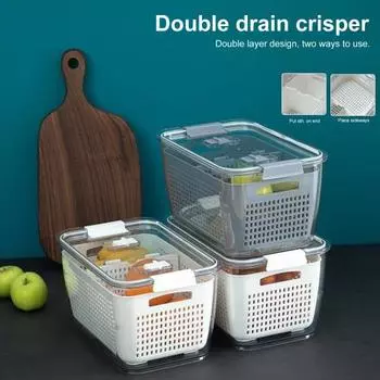 Контейнер для хранения фруктов со сливной корзиной Пищевой класс, не содержит BPA, можно мыть в посудомоечной машине, регулируемые воздуховыпускные отверстия, герметичный ящик для хранения продуктов M белый