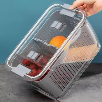 Контейнер для хранения фруктов Yousheng со сливной корзиной Пищевой класс, не содержит бисфенола-А, можно мыть в посудомоечной машине Регулируемые воздуховыпускные отверстия Герметичный ящик для хранения продуктов M белый