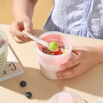 Контейнер для хранения фруктового салата с крышкой и ложкой, 650 мл, двухслойный, герметичный, для холодильника, без бисфенола А, герметичный, многоразовый, с сетчатым дном