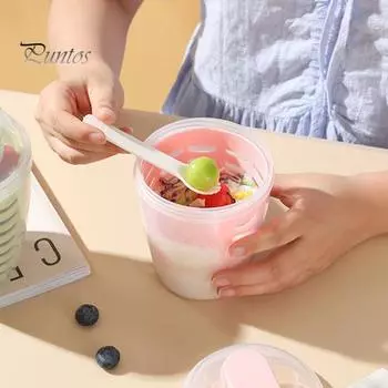 Контейнер для хранения фруктового салата с крышкой и ложкой, 650 мл, двухслойный, герметичный, без содержания бисфенола А, многоразовый, с сетчатым дном, для холодильника светло-зеленый