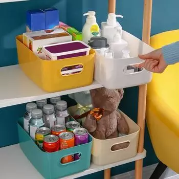 Контейнер для хранения, гладкая поверхность, ручка, однотонный универсальный пластиковый контейнер для хранения для спальни Small оранжевый