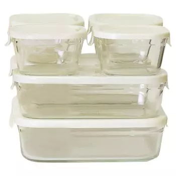 Контейнер для хранения Iwaki, набор из 7 предметов, квадратный, для микроволновой печи, белый и белый