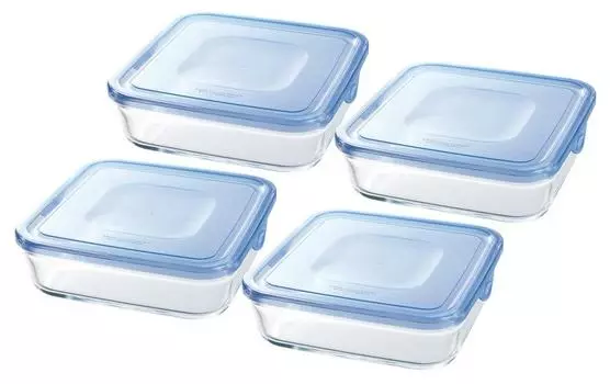 Контейнер для хранения из термостойкого стекла iwaki Aqua Blue Square L x 4 шт. в упаковке для микроволновой печи KBT3248BLN 1,2 л и синий