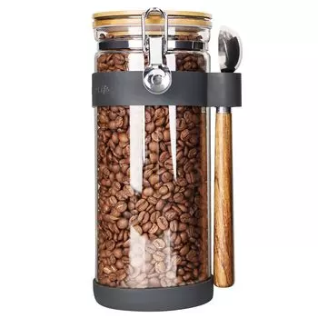 Контейнер для хранения кофейных зерен KKC, 500 г. Герметичная стеклянная емкость для кофейных зерен. Хорошая вместимость. Подходит для хранения сухих продуктов, таких как сушеный кофе.