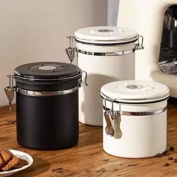 Контейнер для хранения кофейных зерен с совком, большой емкости, герметичный контейнер для пищевых продуктов, интеллектуальный выпускной клапан, банка для сахара, муки и хлопьев 1800ml