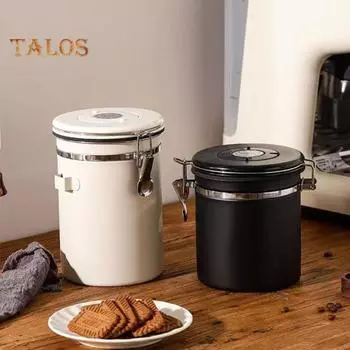 Контейнер для хранения кофейных зерен с совком, большой емкости, герметичный контейнер для пищевых продуктов, интеллектуальный выпускной клапан, банка для сахара, муки и хлопьев 1800ml