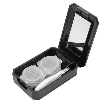 Контейнер для хранения контактных линз, контейнер для замачивания контактных линз с зеркалом, пинцет, инструмент для извлечения палочек, черный чёрный