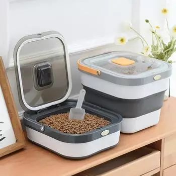 Контейнер для хранения корма для кошек и собак, складное ведро для риса, резервуар для хранения хлопьев, органайзер для корма для домашних животных, контейнер для хранения кухонных принадлежностей светло-серый