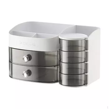 Контейнер для хранения косметики и канцелярских принадлежностей на столе белый