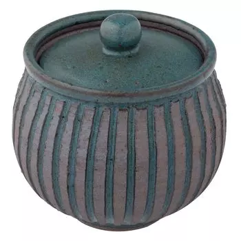 Контейнер для хранения Marui Seito Shigaraki Ware Hechimon, высота канистры около 9 см, бронзовый рельеф, синий MR-3-4031