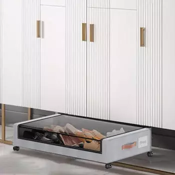 Контейнер для хранения обуви и постельных принадлежностей на колесах под кроватью серый