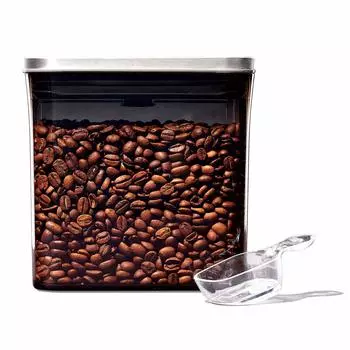 Контейнер для хранения OXO, герметичный, из нержавеющей стали, для кофе, чая, попкорна, с защитой от УФ-излучения, прямоугольный, короткий, с мерной ложкой 1,4 л и серый