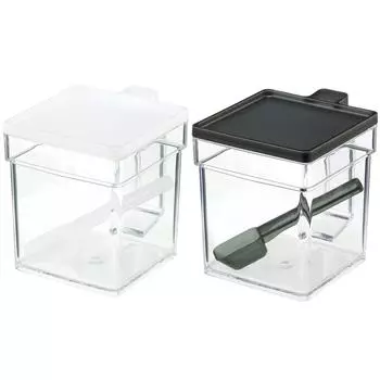 Контейнер для хранения приправ INOMATA (400мл) Баночка с ложкой Черный/Белый чёрный