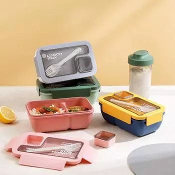 Контейнер для хранения продуктов 850 мл/1100 мл, коробка для пикника, прочные коробки для фруктов и еды для детей Blue-Rectangle