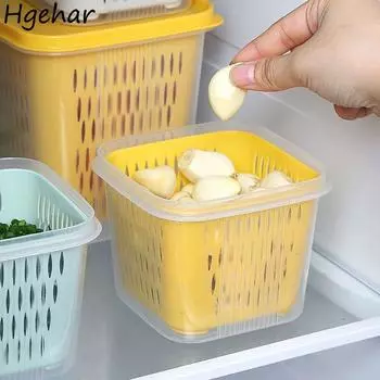 Контейнер для хранения продуктов питания для дома, лука, имбиря, чеснока, дренажные коробки с крышкой, органайзер для холодильника для фруктов, пищевая кухонная коробка