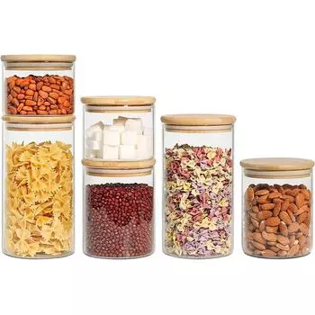 Контейнер для хранения продуктов с герметичной бамбуковой крышкой, прозрачная стеклянная банка с герметичной крышкой, кухонное помещение для хранения продуктов на 60/48 унций