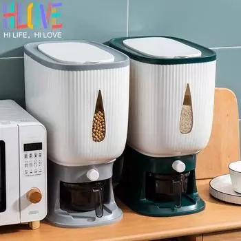 Контейнер для хранения риса 10 кг, герметичный контейнер для хранения зерновых культур, мерный цилиндр для кухни, пищевой резервуар