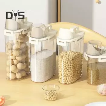 Контейнер для хранения риса, герметичная банка, пищевой, без содержания бисфенола А, конструкция ручки, пыленепроницаемый прозрачный контейнер для хлопьев, контейнер для муки S