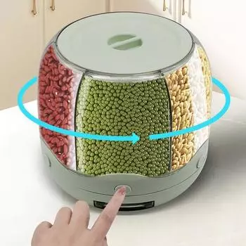 Контейнер для хранения риса Yousheng 6 Grid, большая емкость, не содержит BPA, прозрачный, вращающийся на 360 градусов, контейнер для хранения сухих продуктов светло-зеленый