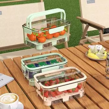 Контейнер для хранения салата, герметичный, прозрачный, контейнер для фруктов, двухъярусная корзина для охлаждения льда, переносной контейнер для фруктов с дренажным поддоном светло-желтого