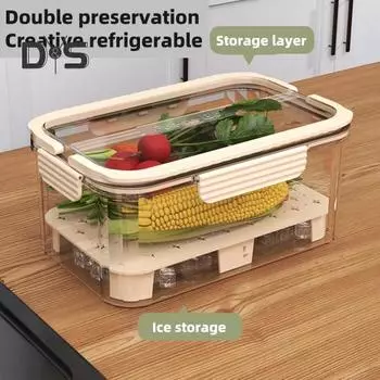 Контейнер для хранения салата, герметичный, прозрачный, контейнер для фруктов, двухъярусная корзина для охлаждения льда, переносной контейнер для фруктов с дренажным поддоном светло-желтого