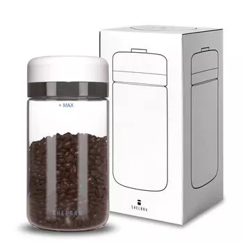 Контейнер для хранения SHELBRU CANISTER, стеклянная канистра, вакуумная упаковка, одно нажатие, 15 секунд, кофейные зерна, подарочная коробка (белый (Отдельный элемент/Тип цвета))