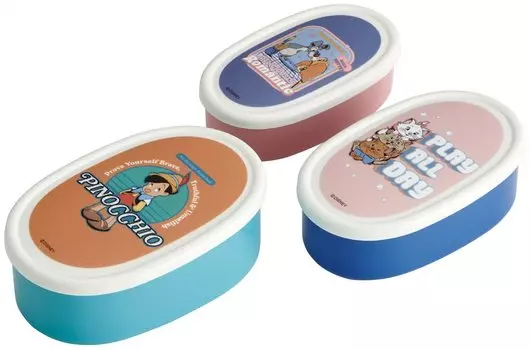 Контейнер для хранения Skater Lunch Box Seal Container Set of 3 860ml Disney Classic Dog Story Pinocchio Fashionable Cat Made in Japan SRS3SAG-A
