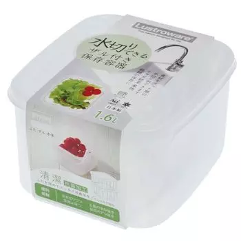 Контейнер для хранения свежей продукции Iwasaki Kogyo Fresh Case Square S с дуршлагом, антибактериальный, подходит для микроволновой печи, можно мыть в посудомоечной машине, литры, сделано в Японии, NZ 1,6 B-1836 чистый