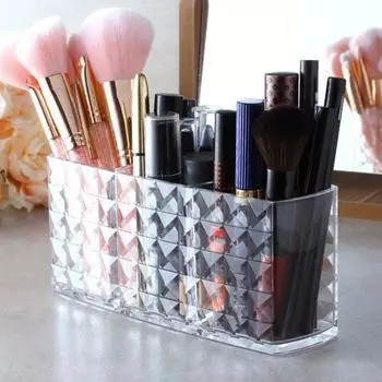 Контейнер для кистей для макияжа, удобный видимый держатель с 3 отделениями, настольная коробка для канцелярских принадлежностей для домашнего использования