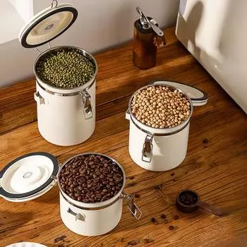 Контейнер для кофейных зерен из нержавеющей стали, банка для кофейных зерен большой емкости, герметичная емкость для заполнения кофе, канистра для хранения продуктов питания для зерен 1.2L