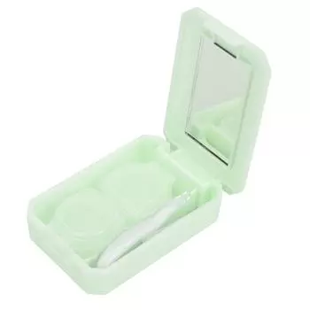 Контейнер для контактных линз Контейнер для хранения и замачивания контактных линз с зеркалом, пинцетом, палочкой и инструментом для снятия Зеленый зелёный