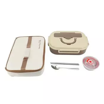 Контейнер для ланча с суповой миской и палочками для еды, ложка, нержавеющая сталь 304, 4 отделения, утолщенный Khaki