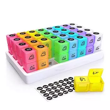 Контейнер для лекарств 32 отделения пластиковый герметичный портативный 1 месяц хранения лекарств для ежедневного использования