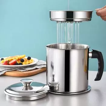 Контейнер для масла из нержавеющей стали 1,8 л, сетчатый фильтр для масла, кухонный жироулавливающий фильтр, масляный жир 1.8L серый