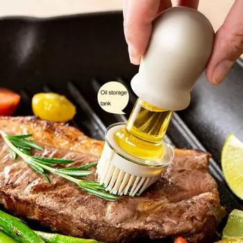 Контейнер для масла, защита от капель, предотвращение смешивания, бутылка с мягкой щетиной, термостойкая, герметичная, для хранения масла с кистью серый/белый