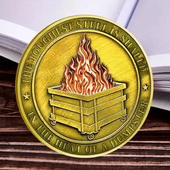 Контейнер для монет Challenge Dumpster Pattern Flame Retro Silver Color Challenge Medal Unique Office Desk 3 серебряный серый
