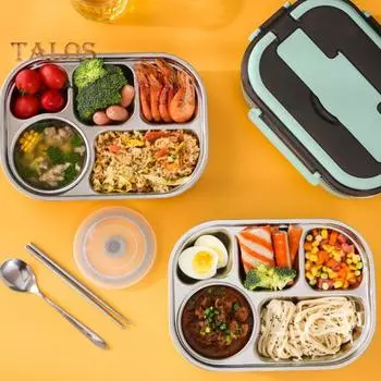 Контейнер для обеда, противоударный держатель для еды, компактный современный подогреватель горячей еды, коробка для бенто, школьные принадлежности 5Grid зелёный