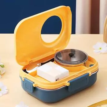 Контейнер для обеда Yousheng 1 Set, экологически чистый, герметичный, из нержавеющей стали 304, 4 отсека, контейнер для хранения еды для детей синий