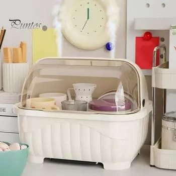 Контейнер для посуды на столешницу, ящик для хранения тарелок, эффективный дренажный дизайн, контейнер для хранения столовых приборов большой емкости с пылезащитной крышкой A